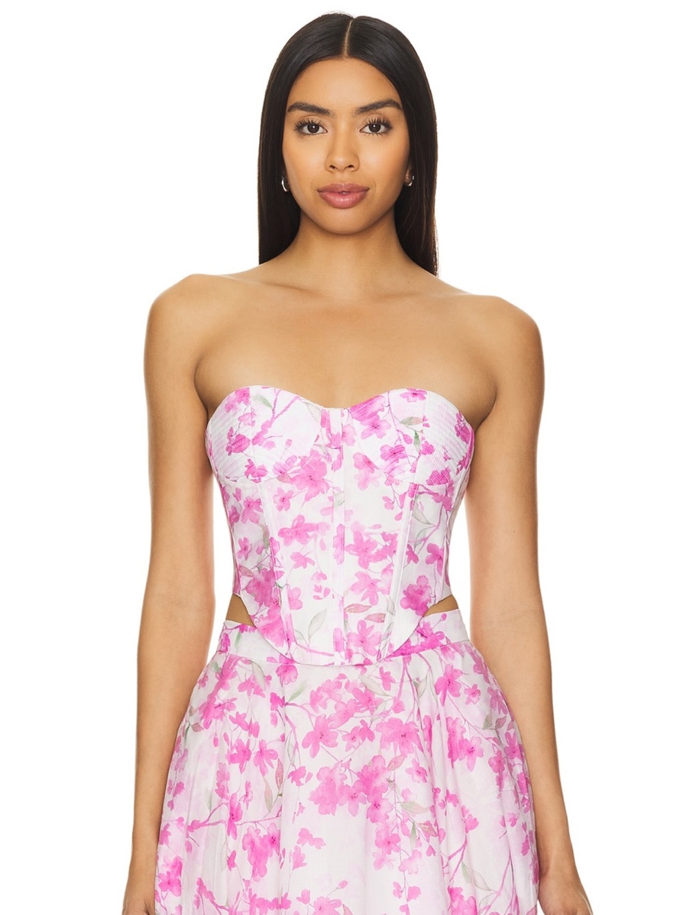 Bardot Gracious Bustier Crop Top in Pink Floral